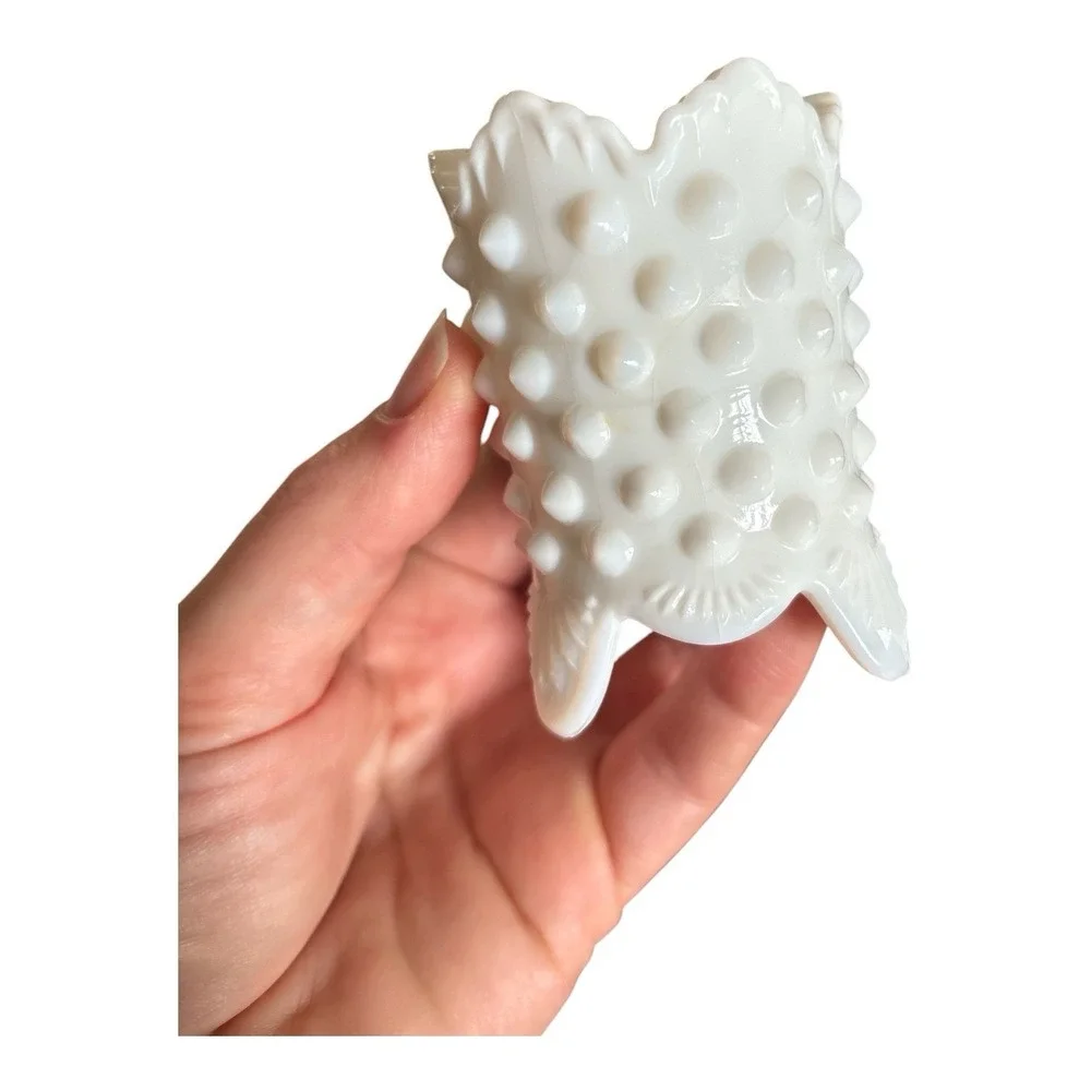 Fenton Hobnail Toothpick Holder White set of 2 Footed